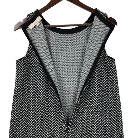 LOFT Sleeveless Chevron Knit Shift Dress Black White Women's Medium NWT - Picture 3 of 10